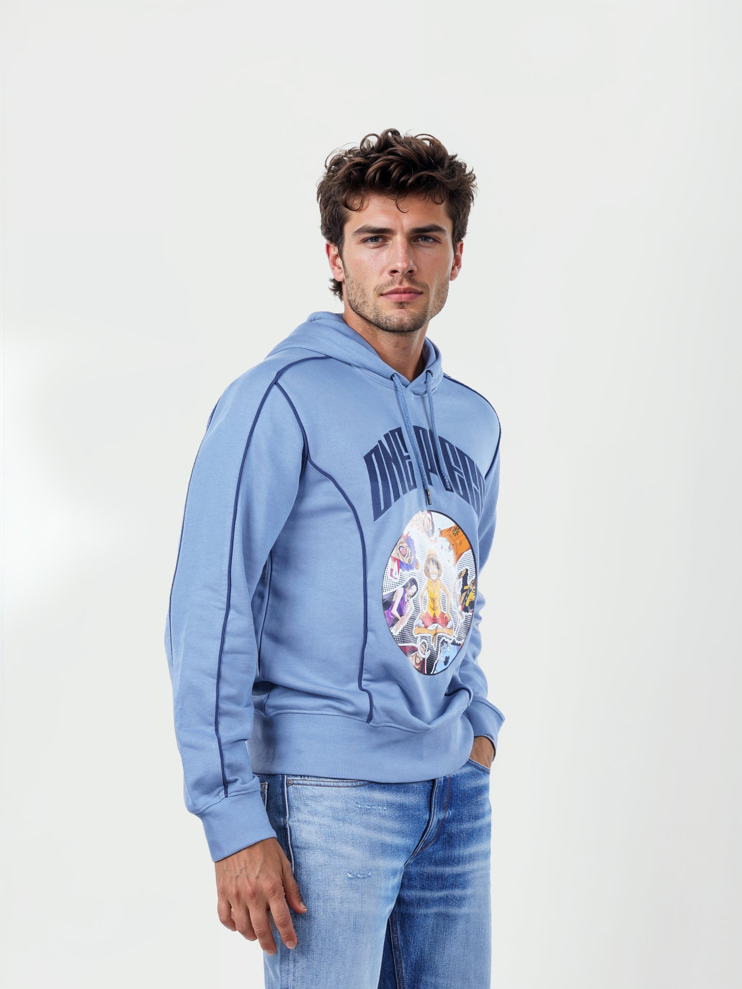 One Piece - Blue Printed Cotton Sweatshirt