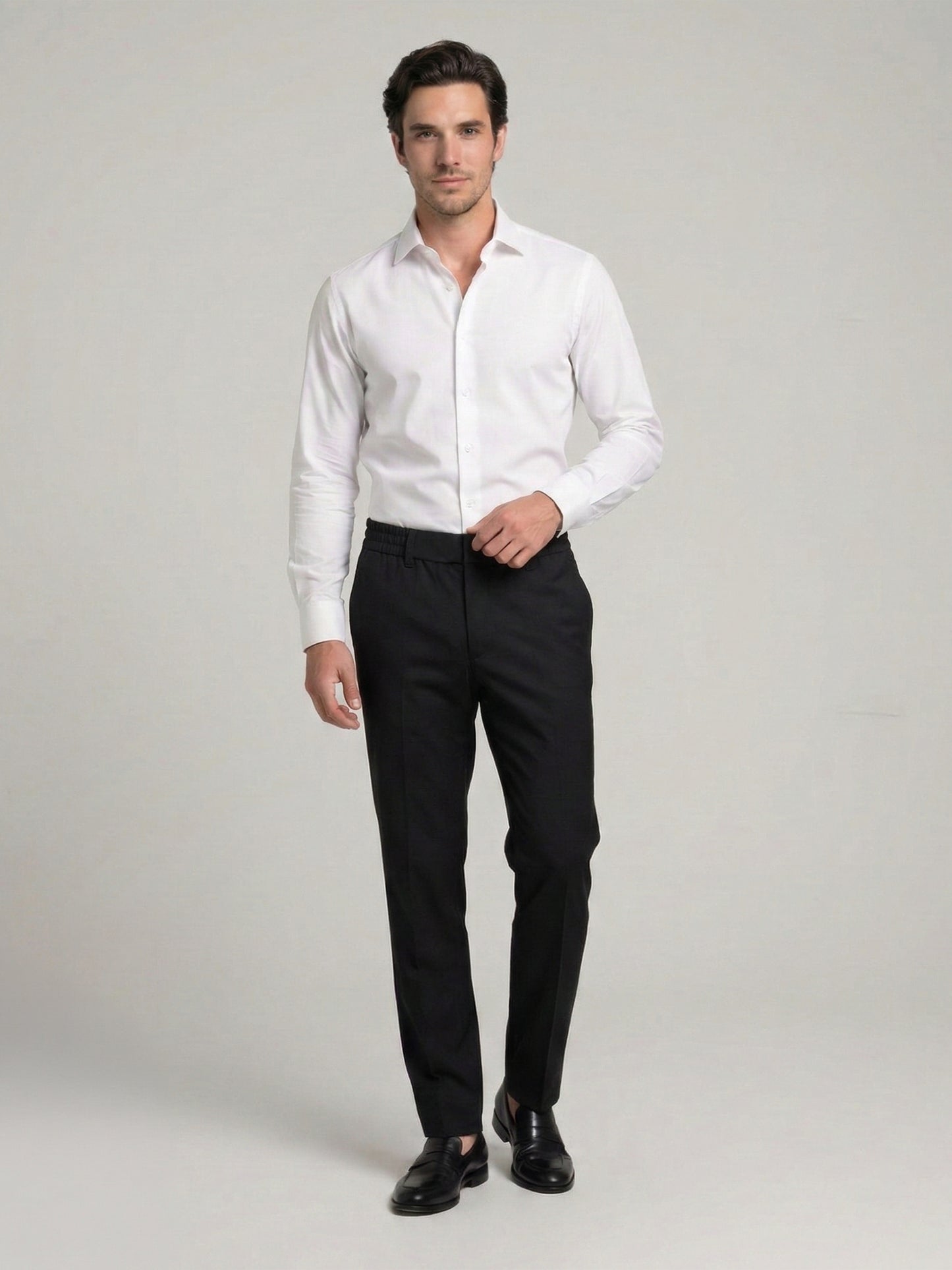Celio Mens Black Solid 24H Fit Polyester Casual Trouser