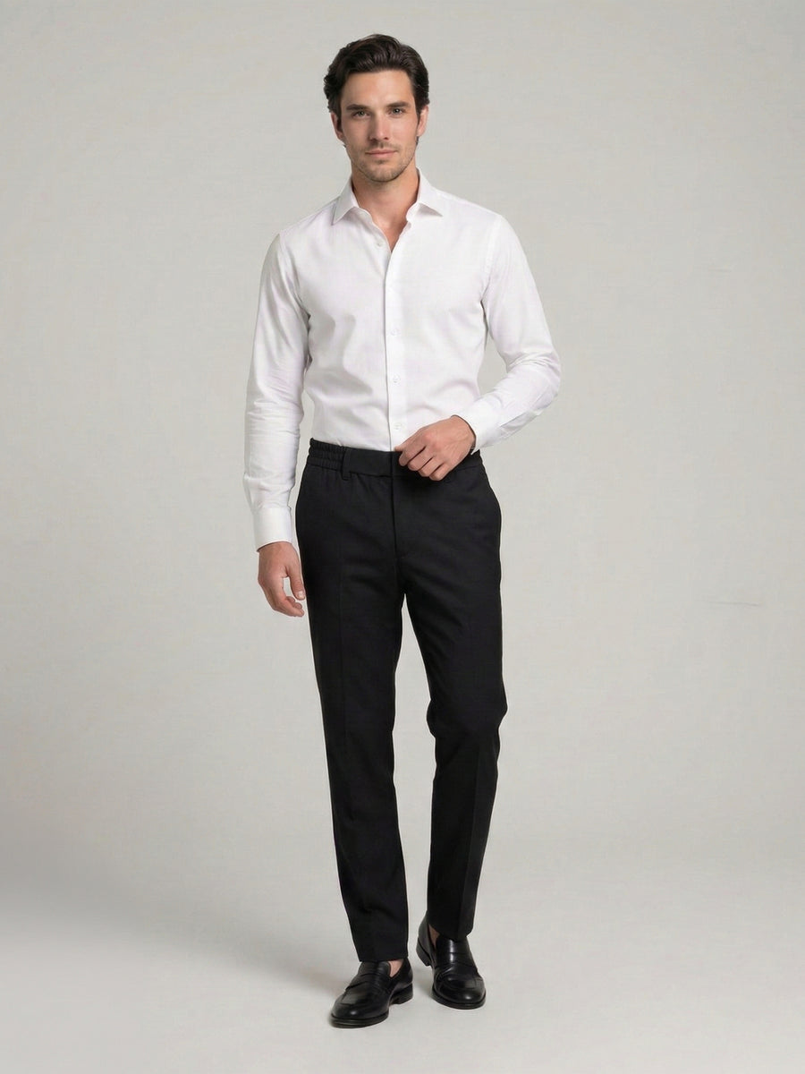 Celio Mens Black Solid 24H Fit Polyester Casual Trouser