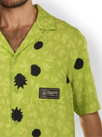 Rick & Morty - Green Printed Cotton Shirt