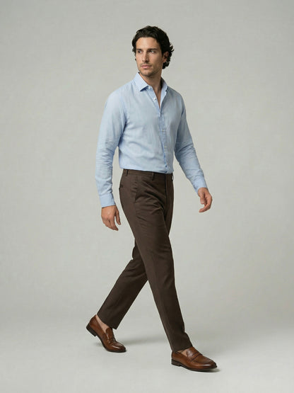 Celio Mens Brown Solid 24H Fit Polyester Casual Trouser