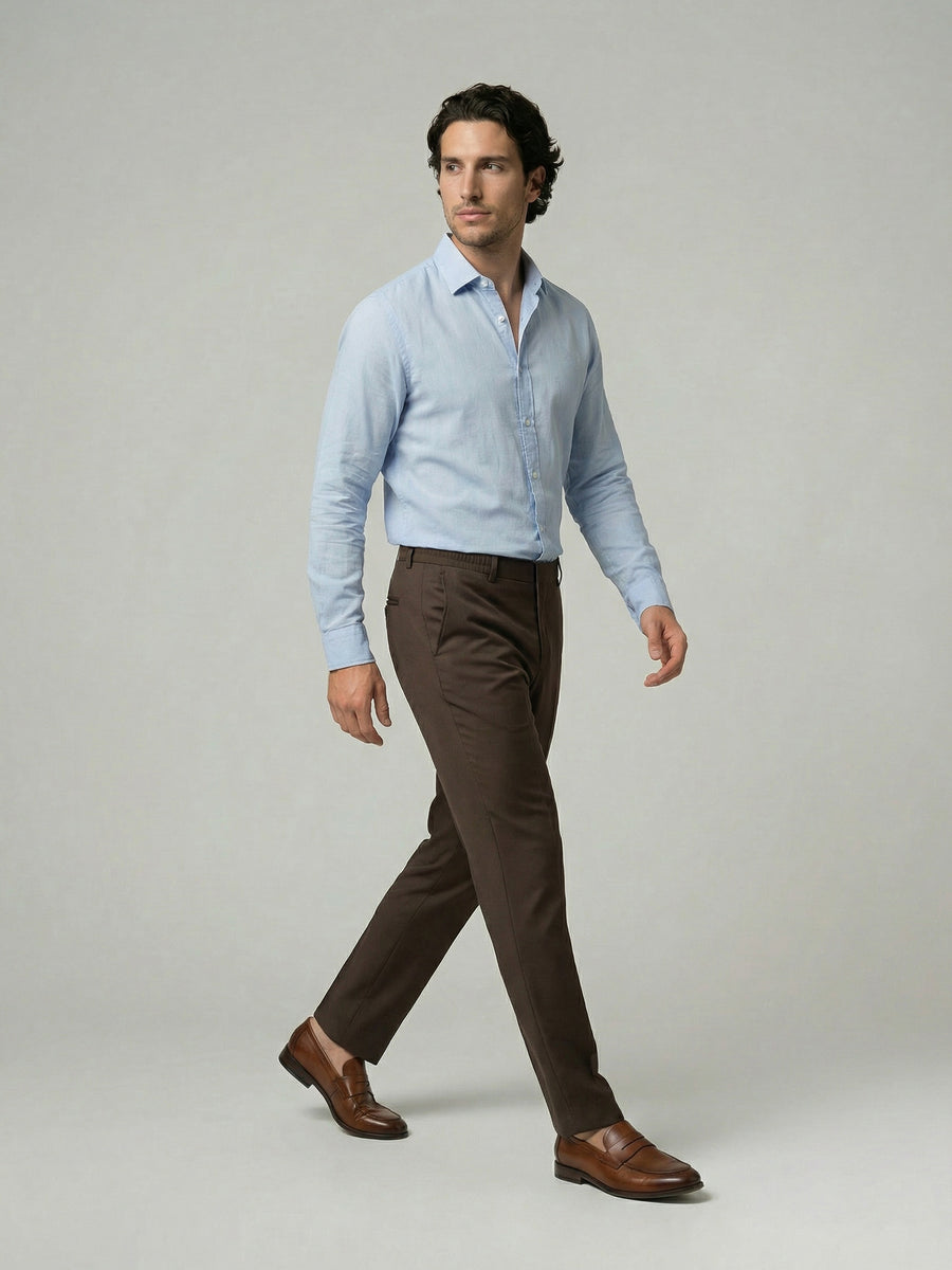 Celio Mens Brown Solid 24H Fit Polyester Casual Trouser
