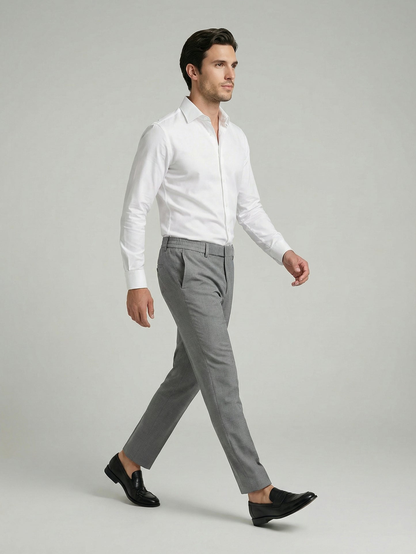 Celio Mens Grey Solid 24H Fit Polyester Casual Trouser