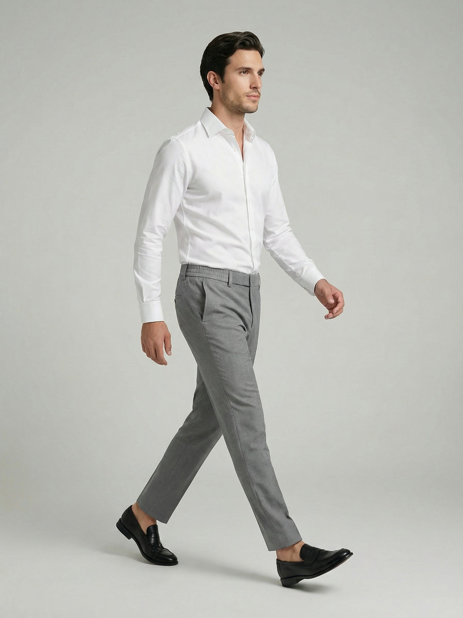 Celio Mens Grey Solid 24H Fit Polyester Casual Trouser
