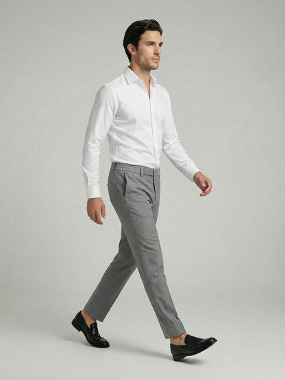 Celio Mens Grey Solid 24H Fit Polyester Casual Trouser
