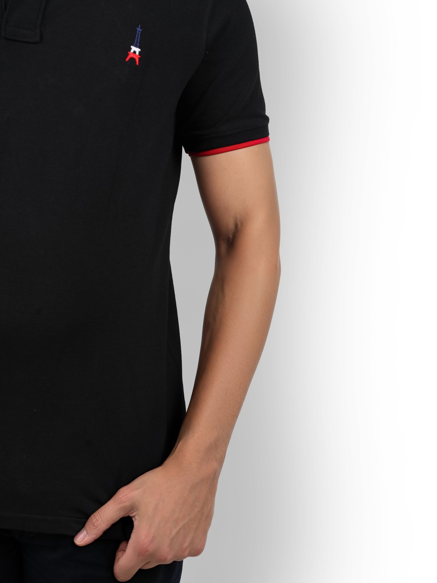 Black Solid Cotton Polo