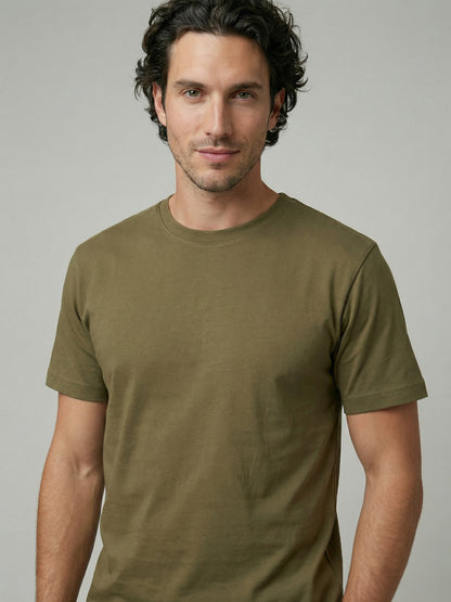 Celio Mens Olive Solid Slim Fit Cotton T-Shirts