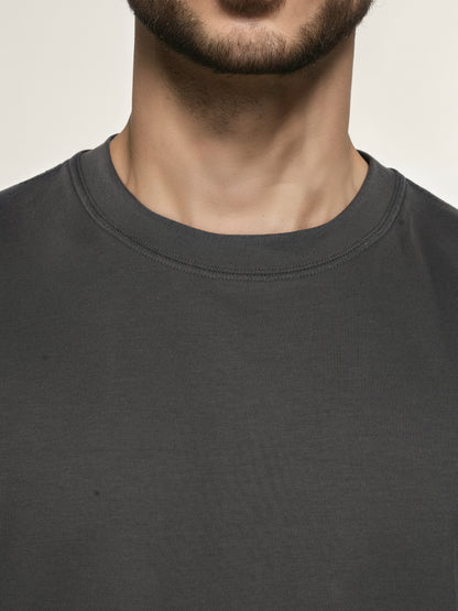 Grey Solid Cotton T-shirt