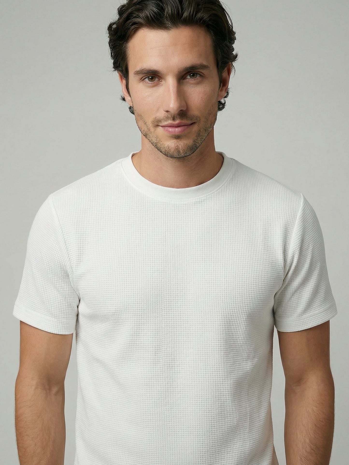 Celio Mens White Structured Regular Fit Cotton T-Shirts