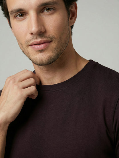 Celio Mens Brown Solid Slim Fit Cotton T-Shirts