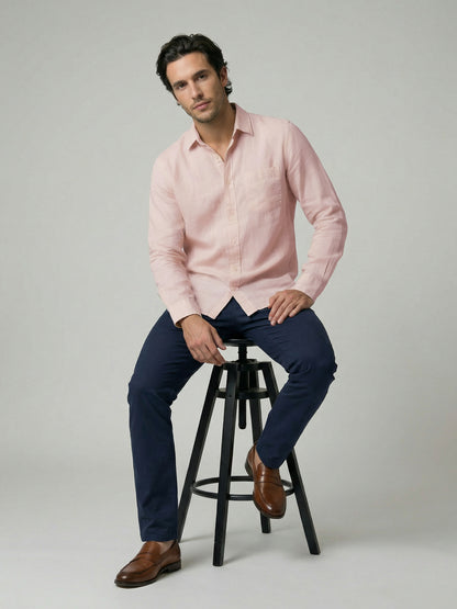 Celio Mens Orange Solid Regular Fit Linen Shirts