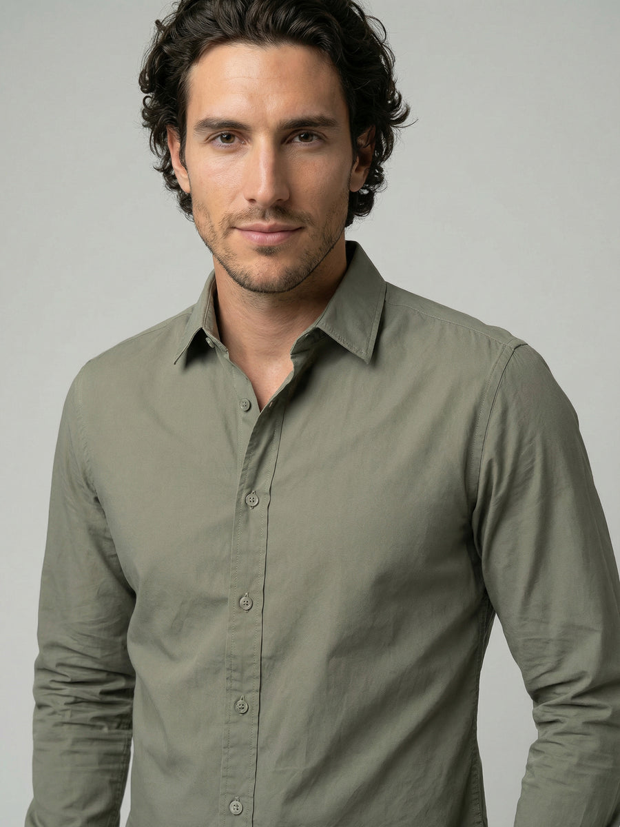 Celio Mens Olive Solid Regular Fit Cotton Shirts