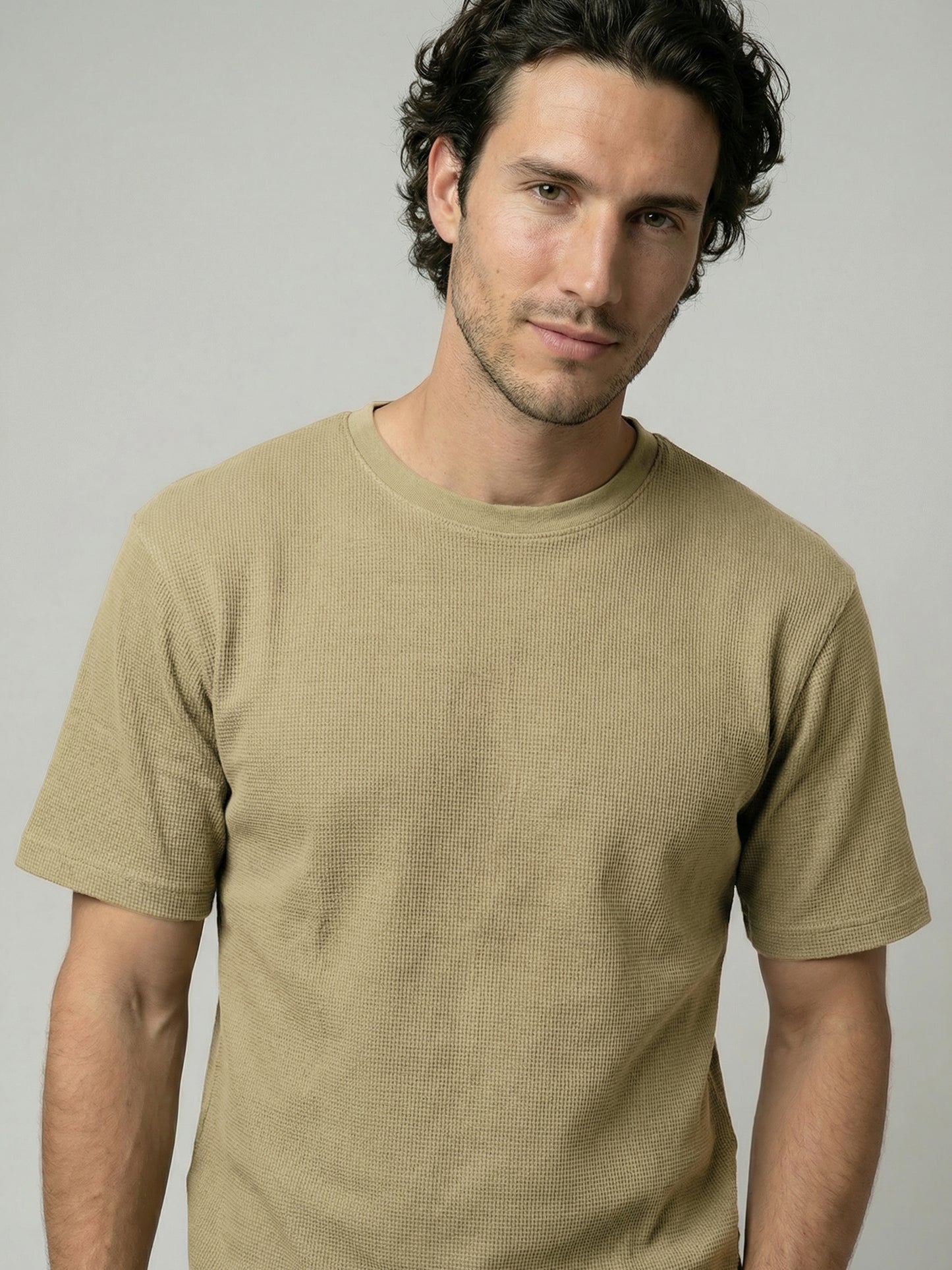 Celio Mens Olive Structured Regular Fit Cotton T-Shirts