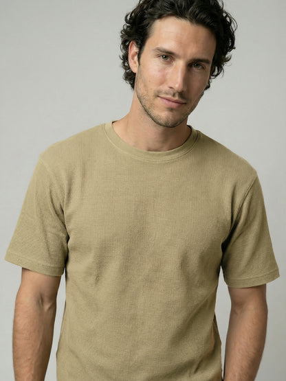 Celio Mens Olive Structured Regular Fit Cotton T-Shirts