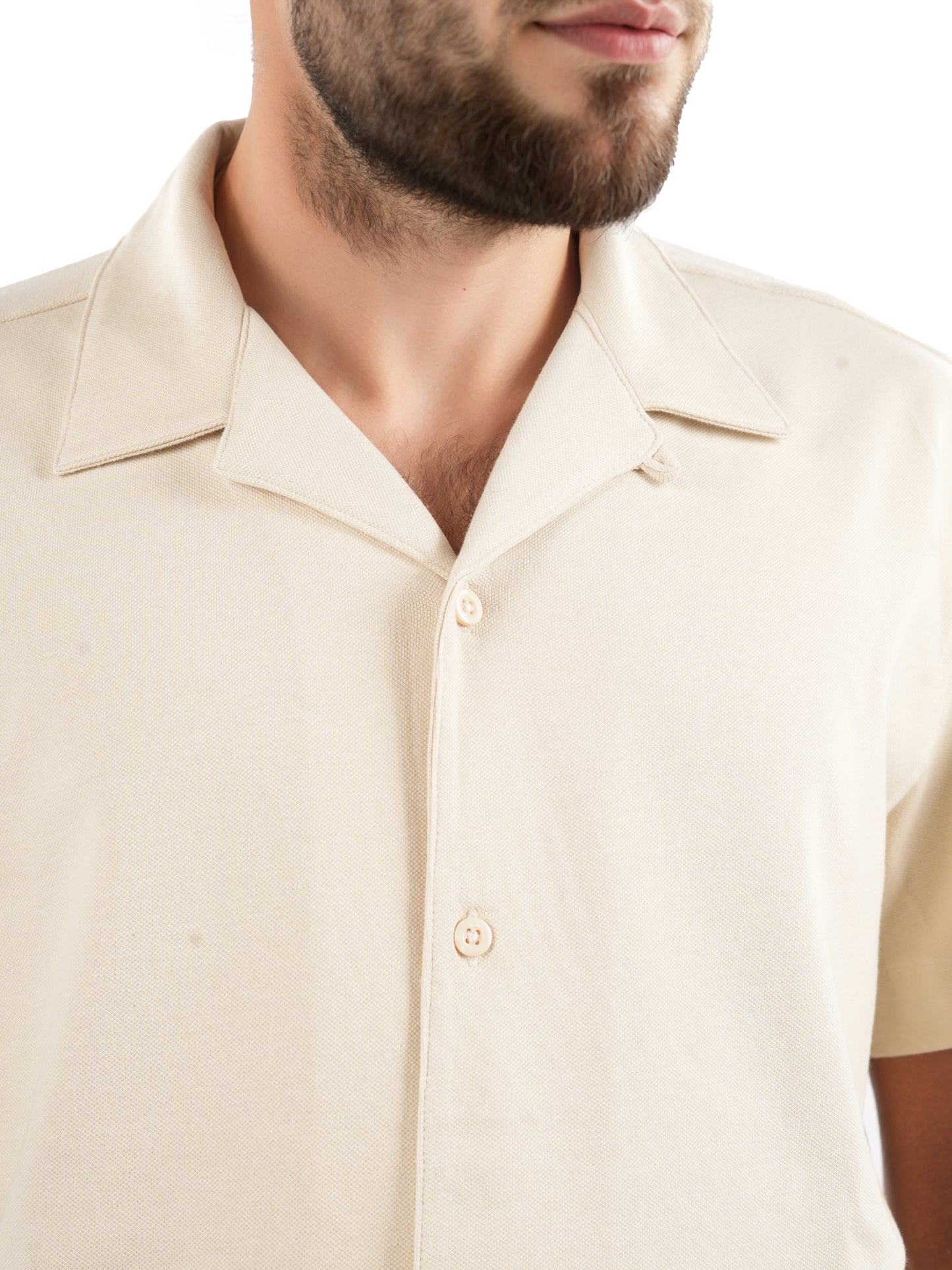 Beige Solid Cotton Shirt