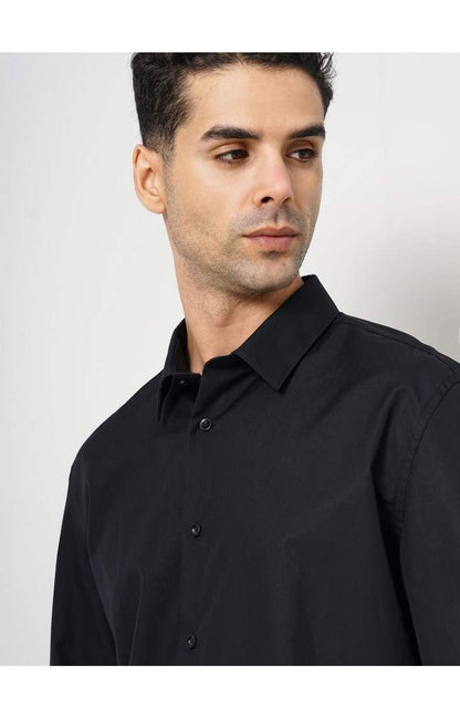 Celio* Solid Slim Fit Cotton Black Shirt