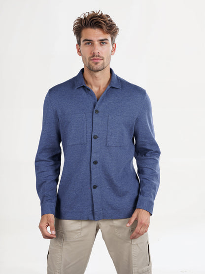 Celio* Solid Loose Fit Poly-Cotton Navy Blue Shirt