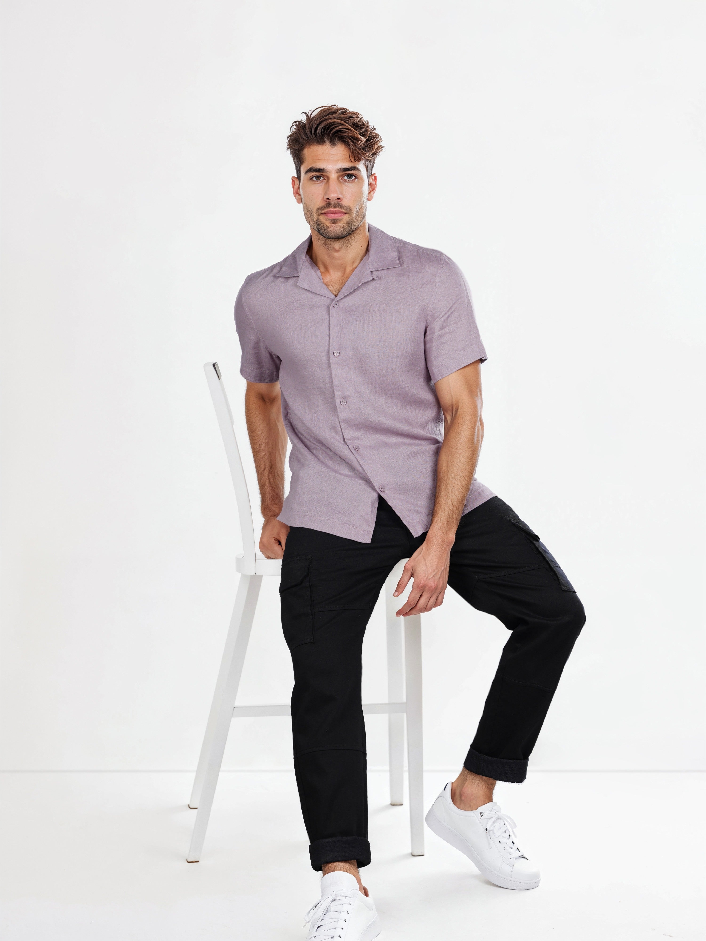 Celio* Solid Regular Fit Linen Purple Shirt