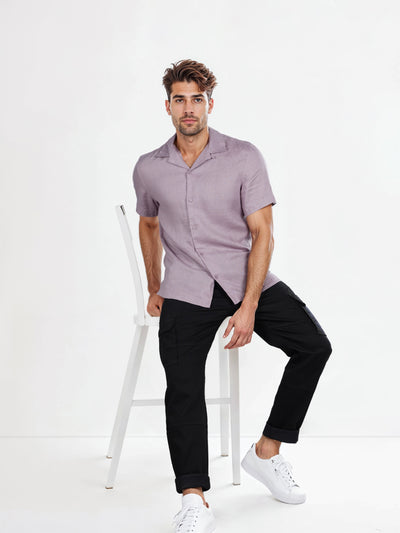 Celio* Solid Regular Fit Linen Purple Shirt