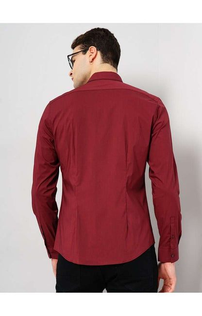 Celio* Solid Regular Fit Cotton-Blend Red Shirt