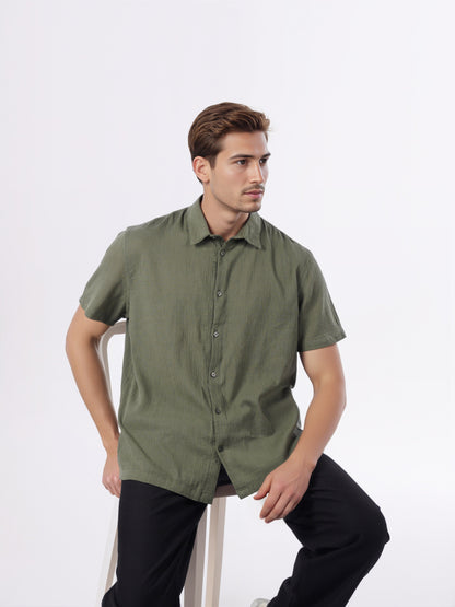 Celio* Men Olive Solid Regular Fit Cotton Shirts
