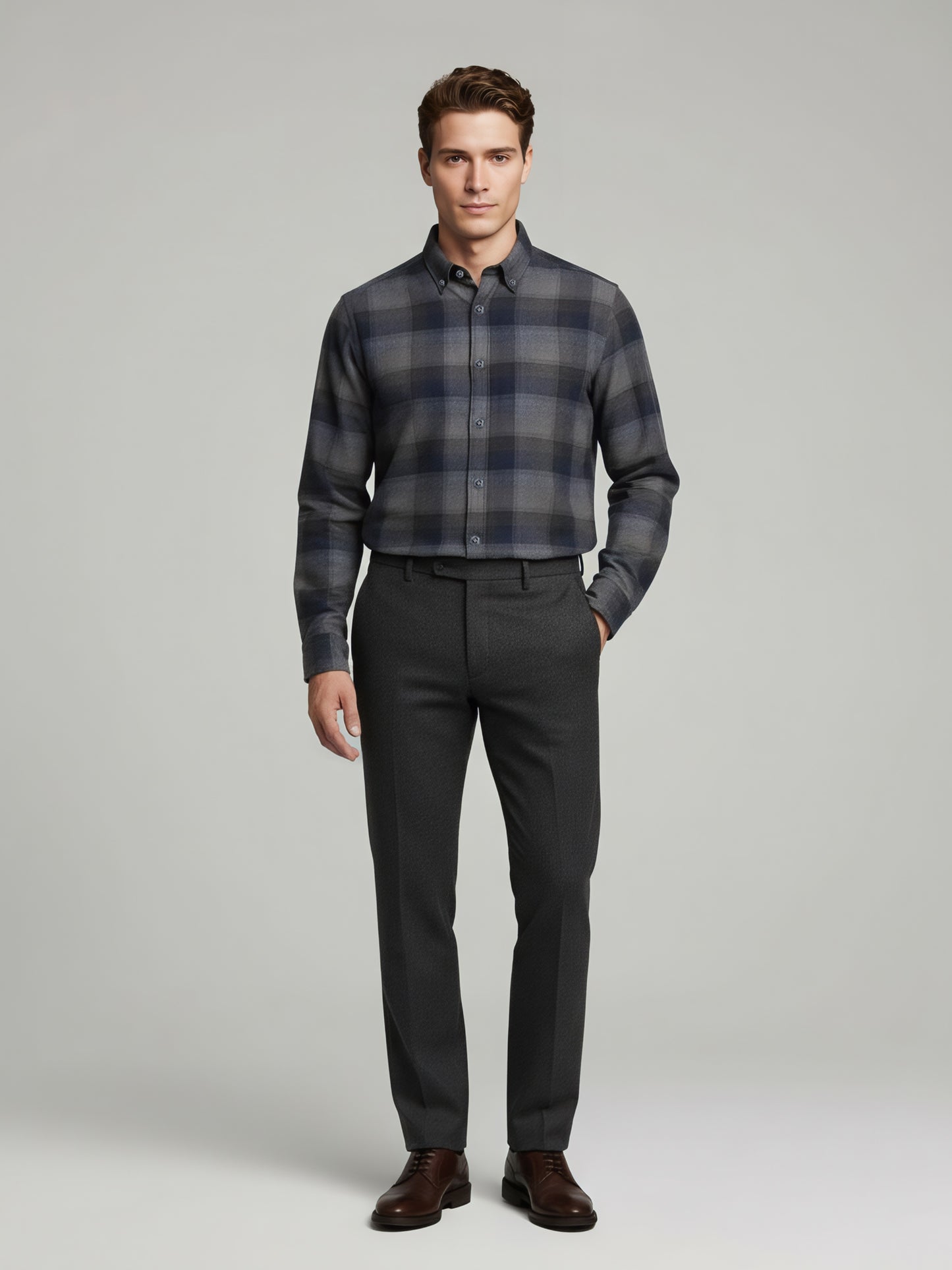 Celio* Men Grey Checked Regular Fit Cotton Shirts