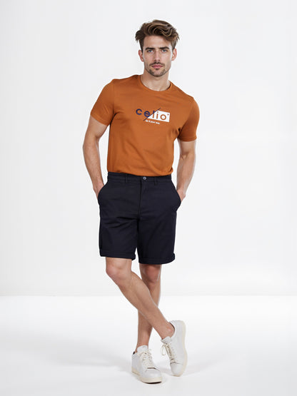 Celio* Cotton Regular Fit Black Bermuda