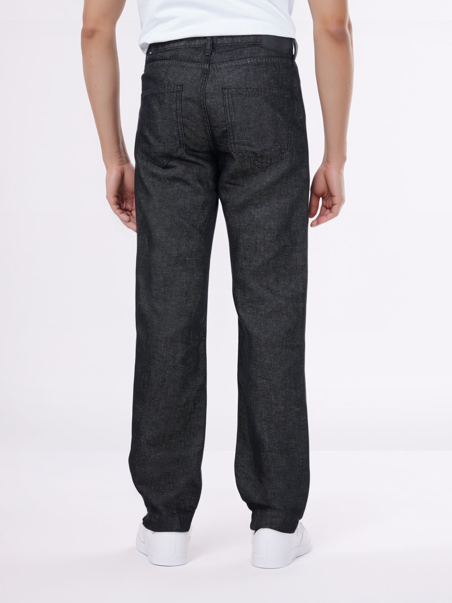 Celio* Men Black Solid Straight Fit Cotton-Linen-Blend Jeans