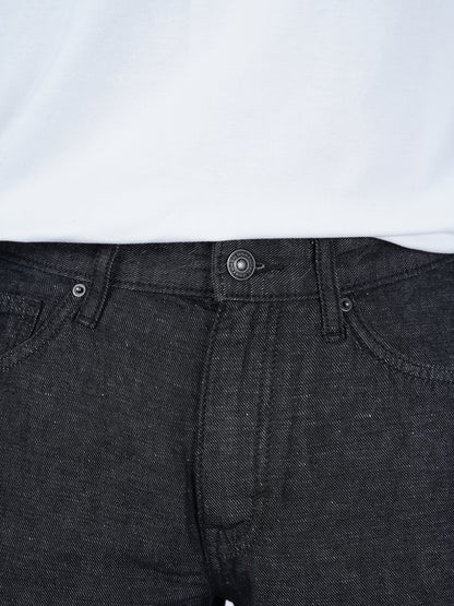 Celio* Men Black Solid Straight Fit Cotton-Linen-Blend Jeans