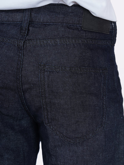 Celio* Men Black Solid Straight Fit Cotton-Linen-Blend Jeans