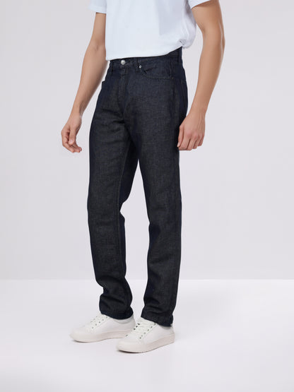 Celio* Men Black Solid Straight Fit Cotton-Linen-Blend Jeans