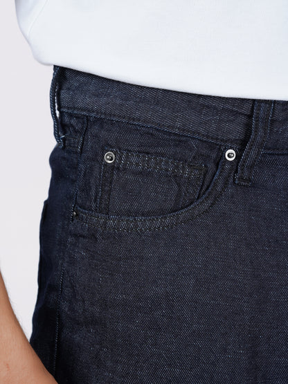 Celio* Men Black Solid Straight Fit Cotton-Linen-Blend Jeans