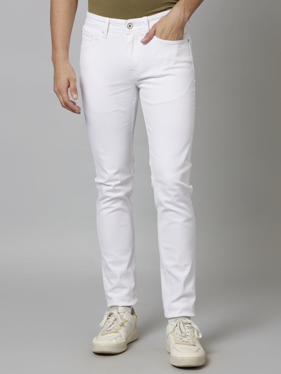 Celio Men White Solid Slim Fit Cotton Jeans