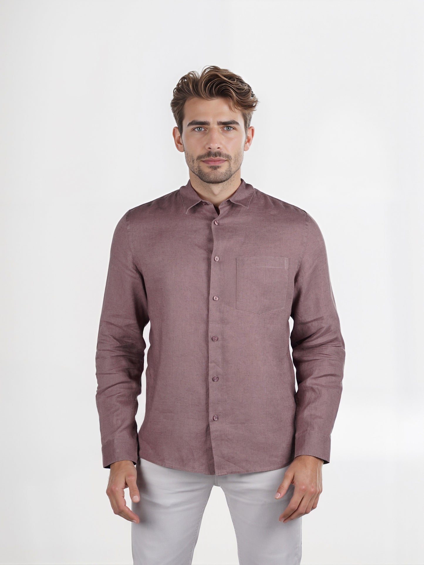 Celio* Men Brown Regular Fit Linen Solid Shirt