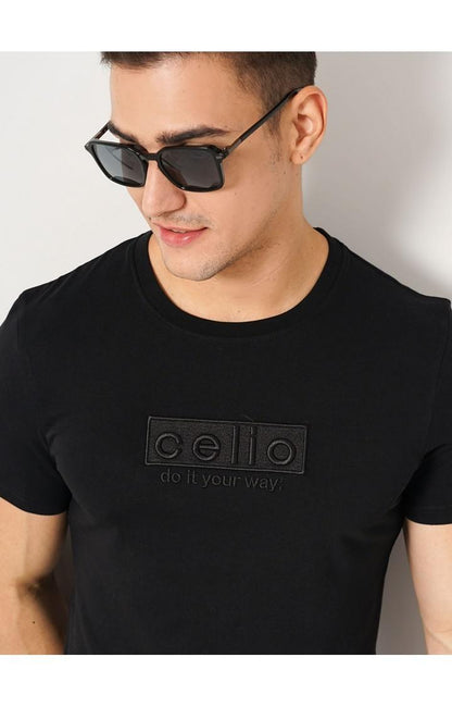 Celio* Solid Regular Fit Cotton Black T-Shirt