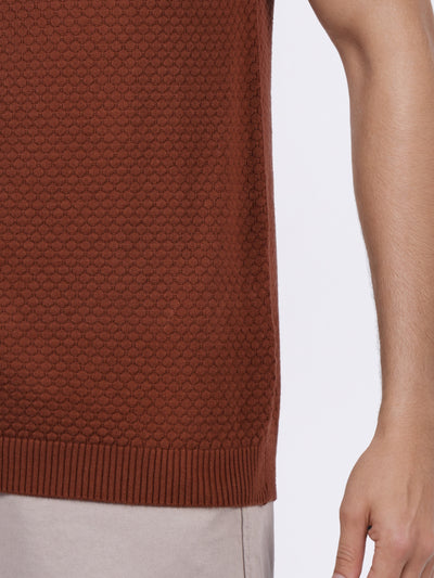 Celio* Men Brown Solid Regular Fit Cotton T-Shirts