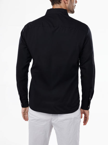Celio* Solid Regular Fit Cotton Black Shirts