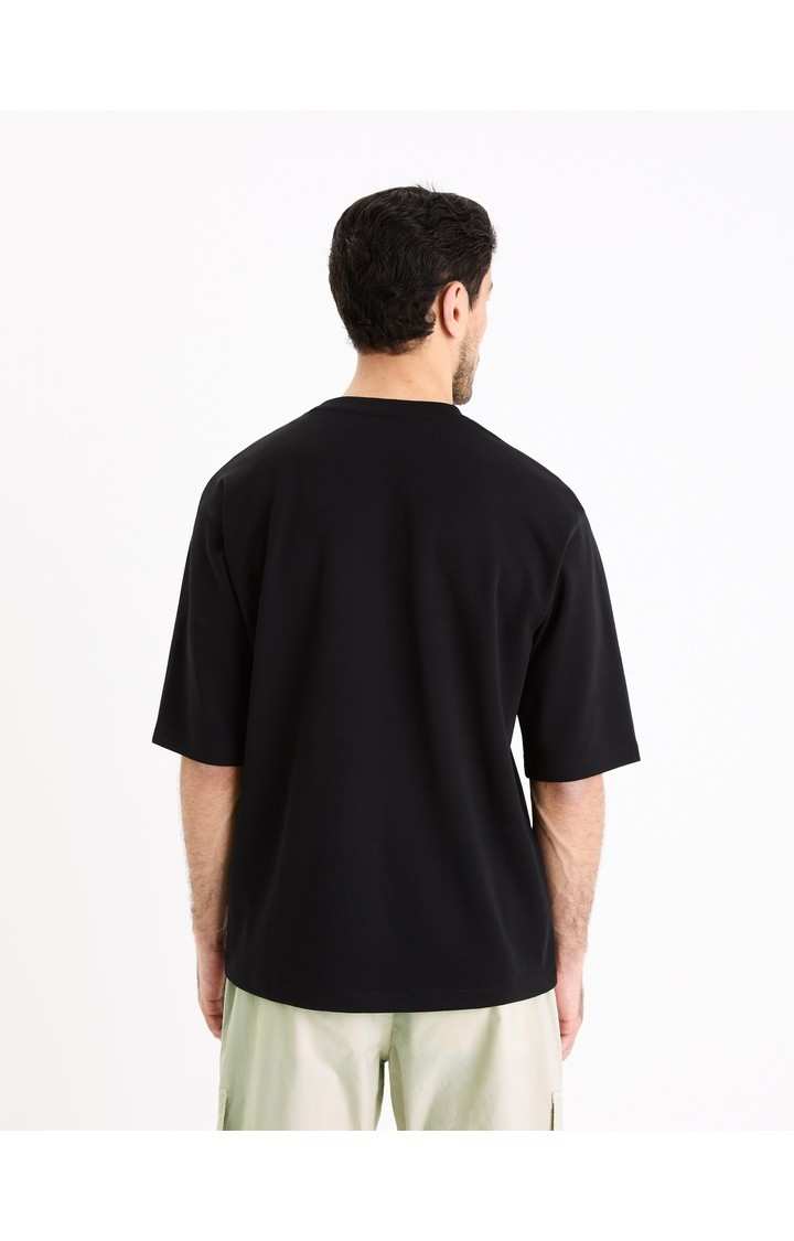 Celio* Solid Oversized Cotton Black T-Shirt