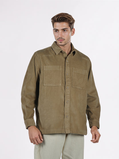 Celio* Men Olive Solid Overshirt Cotton Shirts