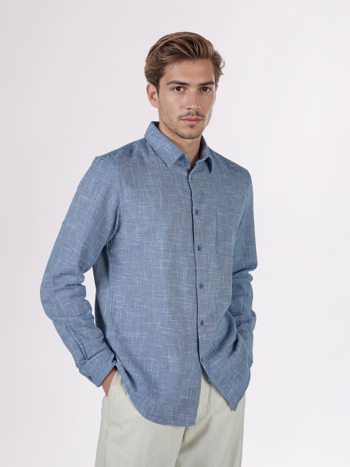 Celio* Men Blue Solid Regular Fit Cotton Shirts