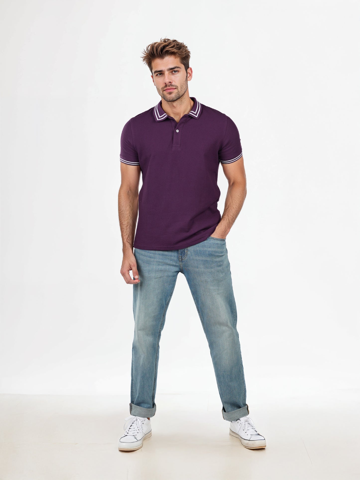 Celio* Solid Regular Fit Cotton Purple T-Shirts