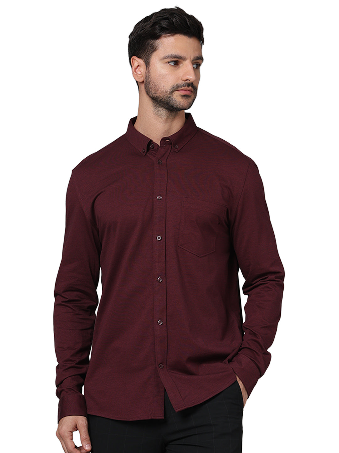 Burgundy Solid Cotton Shirt