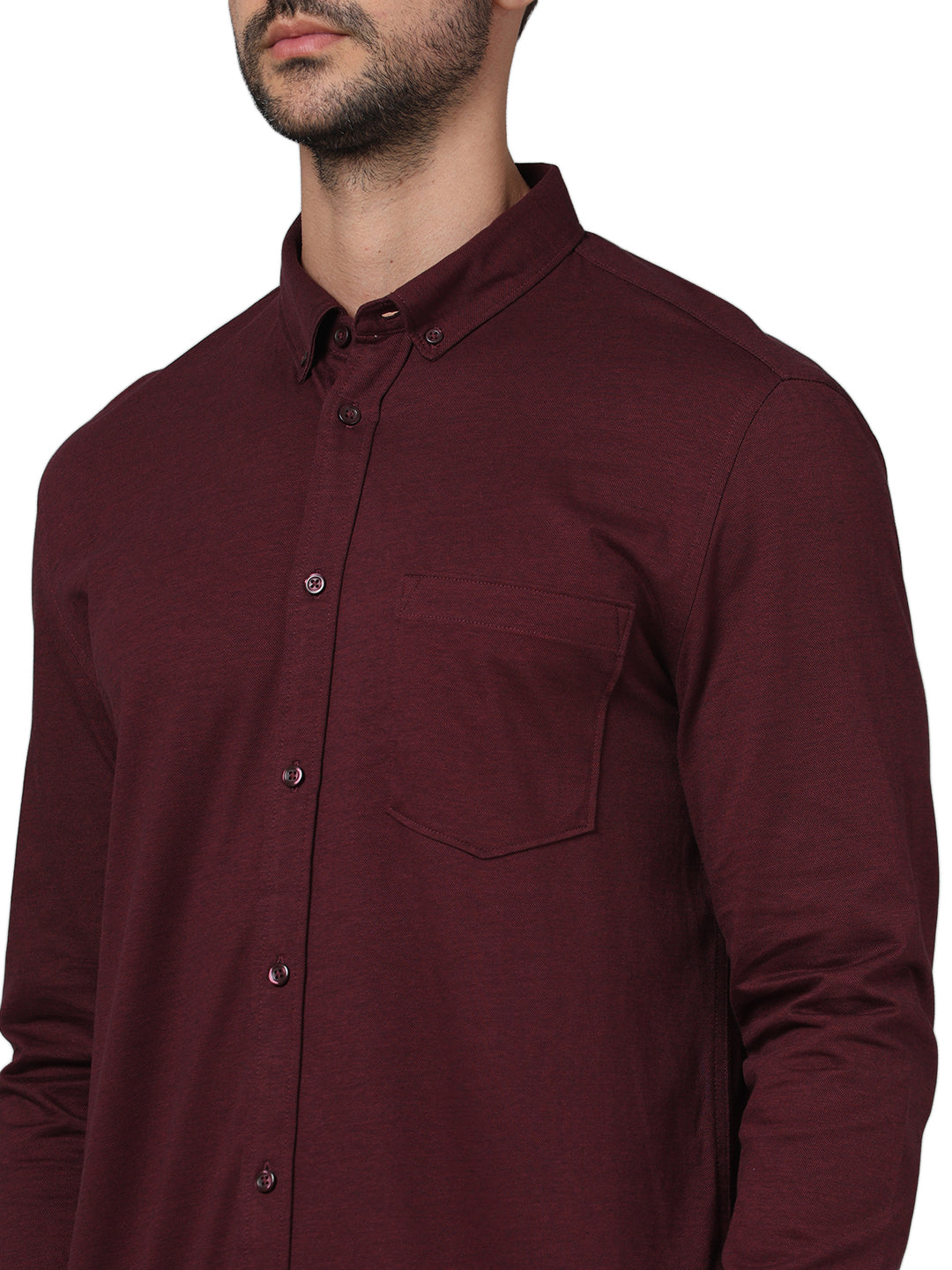 Burgundy Solid Cotton Shirt