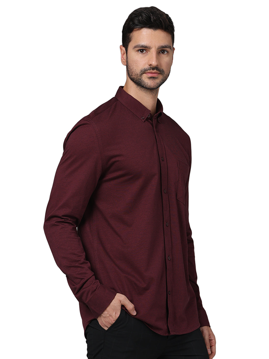 Burgundy Solid Cotton Shirt