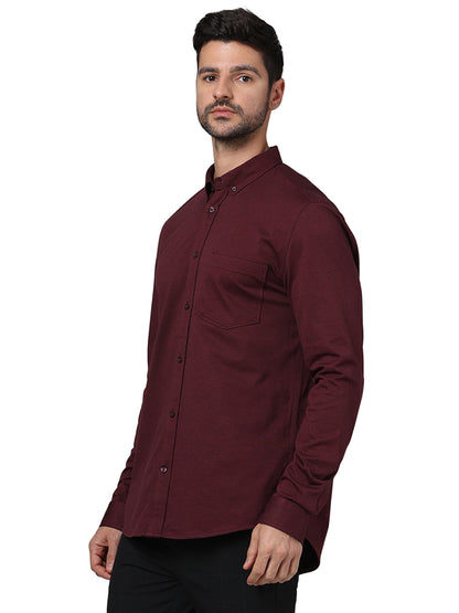 Burgundy Solid Cotton Shirt