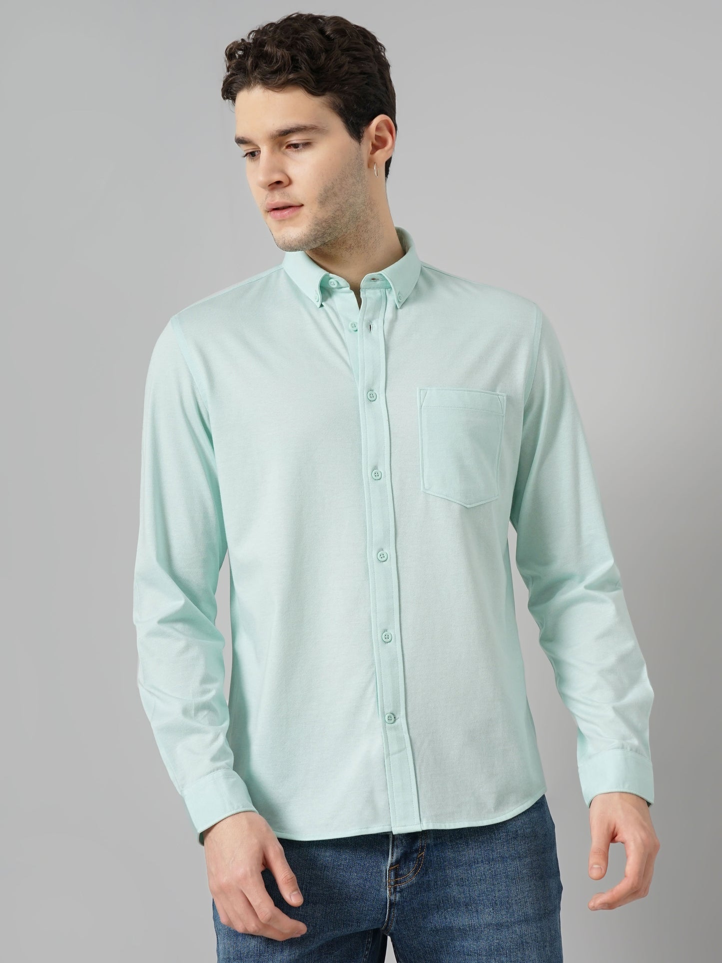 Green Solid Cotton Shirt