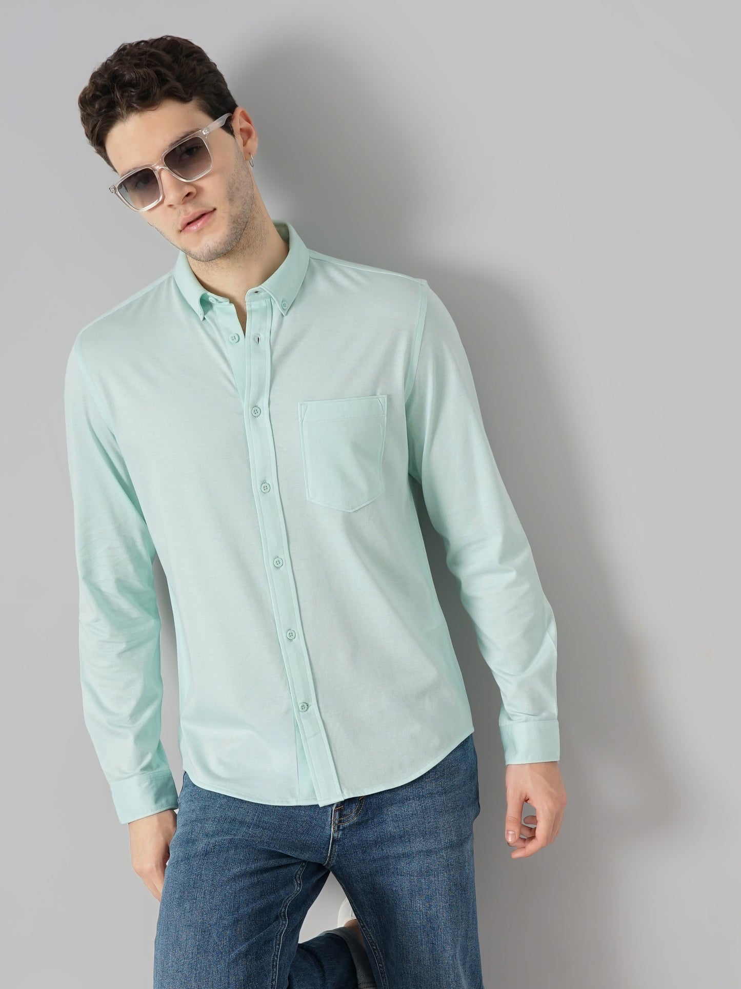 Green Solid Cotton Shirt