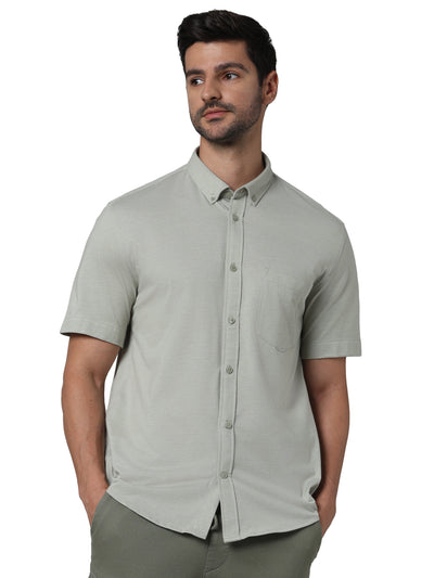 Celio* Solid Regular Fit Cotton Green Shirt