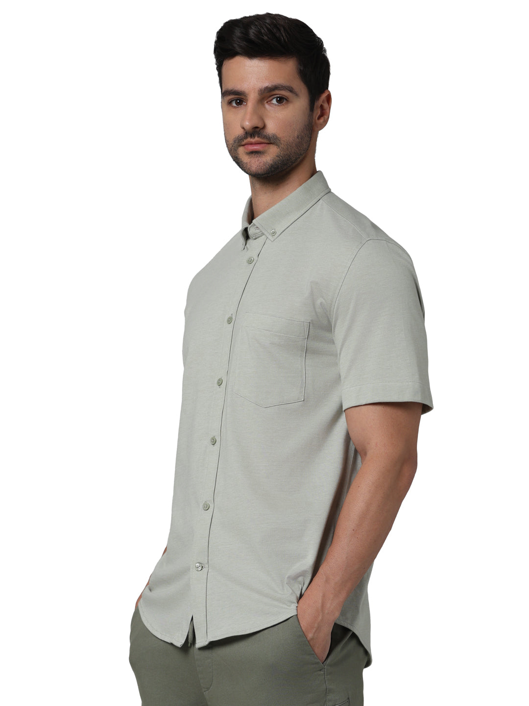 Green Solid Cotton Shirt