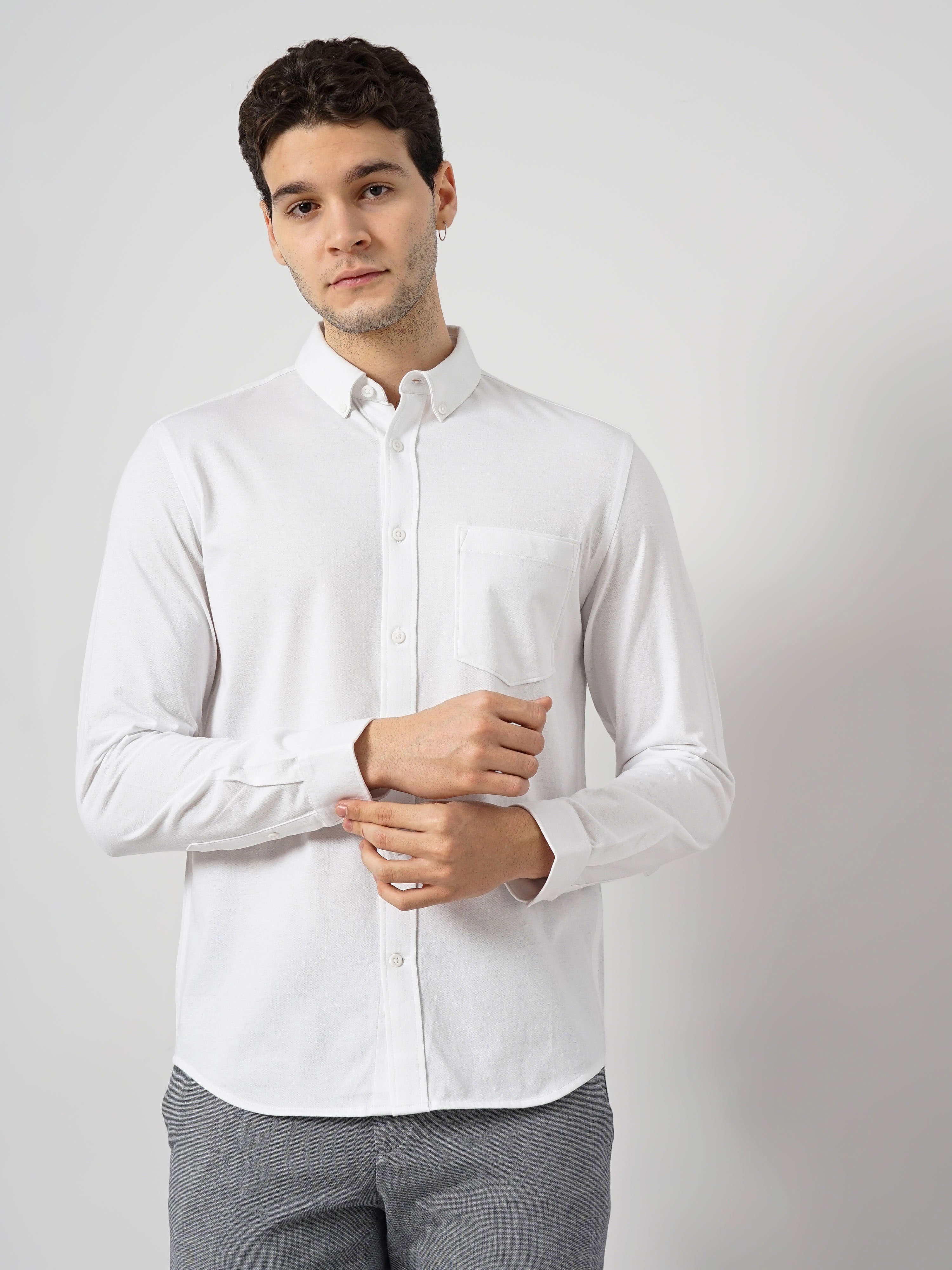 White Solid Cotton Shirt